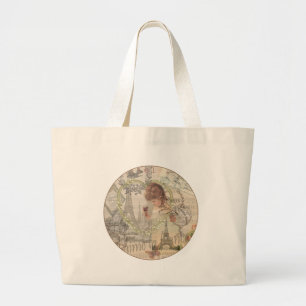 Paris France Pretty Girl Soft Eiffel Large Tote Bag