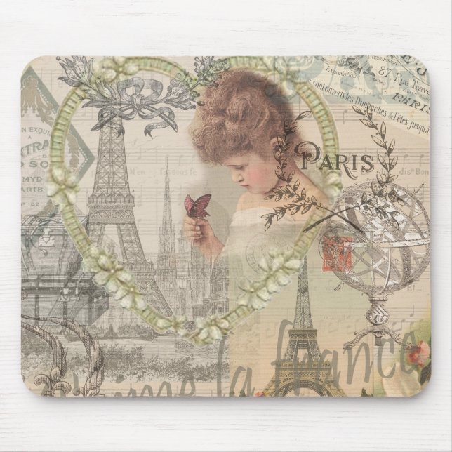 Paris France Pretty Girl Soft Eiffel Mouse Mat (Front)