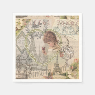 Paris France Pretty Girl Soft Eiffel Napkin