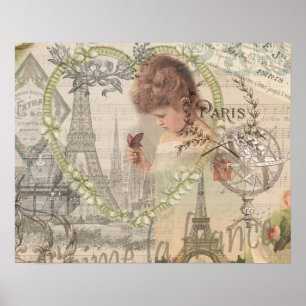 Paris France Pretty Girl Soft Eiffel Poster