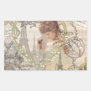 Paris France Pretty Girl Soft Eiffel Rectangular Sticker