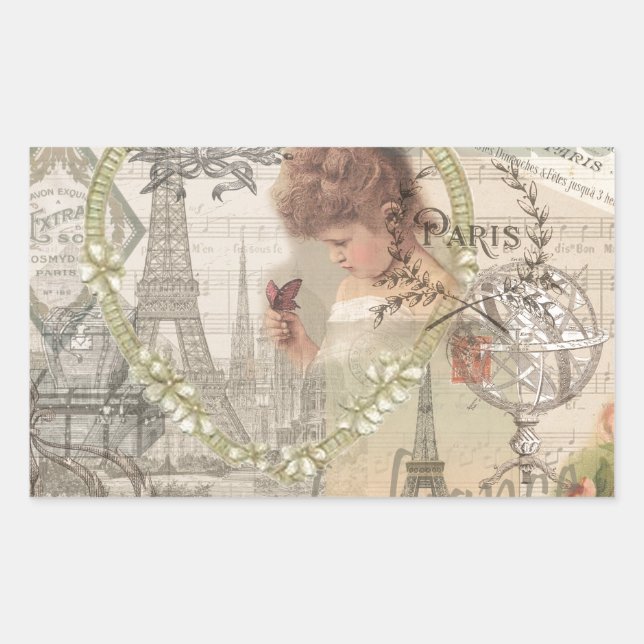 Paris France Pretty Girl Soft Eiffel Rectangular Sticker (Front)
