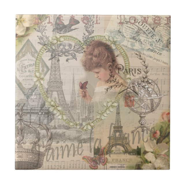 Paris France Pretty Girl Soft Eiffel Tile (Front)