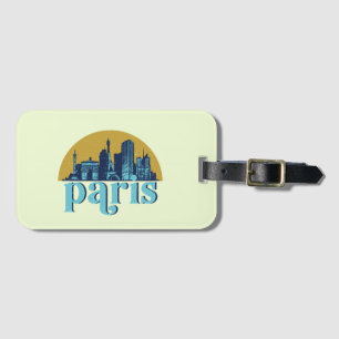 Paris France Retro City Skyline Cityscape Art Luggage Tag