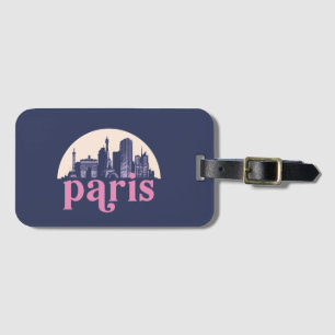 Paris France Retro City Skyline Vintage Cityscape Luggage Tag
