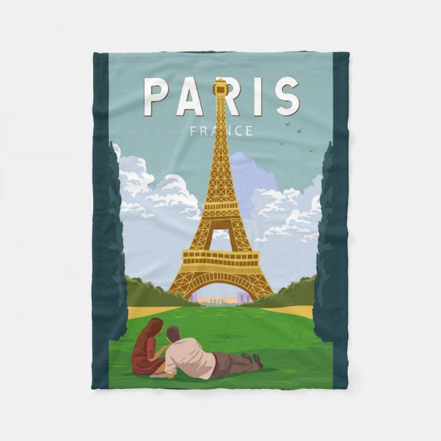 Paris France Retro Travel Art Vintage Fleece Blanket (Front)
