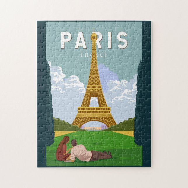 Paris France Retro Travel Art Vintage Jigsaw Puzzle (Vertical)