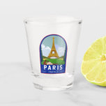 Paris France Retro Travel Art Vintage Shot Glass<br><div class="desc">Paris retro travel design in an emblem style. The Eiffel Tower is a wrought-iron lattice tower on the Champ de Mars in Paris,  France.</div>