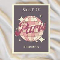 Paris France Retro Vintage purple Postcard