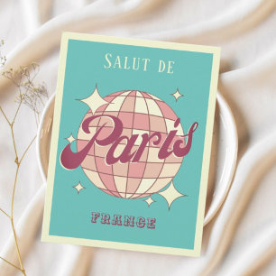 Paris France Retro Vintage teal blue Postcard