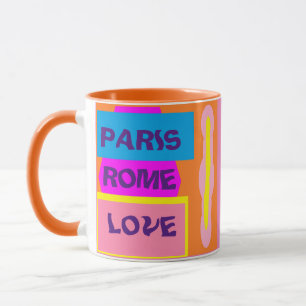 Paris France Rome Italy Pink lemon Blue design Mug