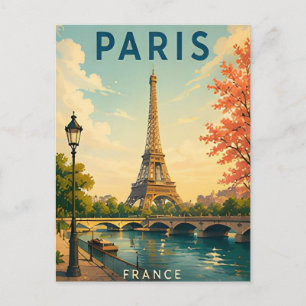 Paris France Seine River Eiffel Tower Romance Postcard