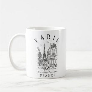 Paris France –  Sketch with Eiffel Tower & Café Coffee Mug