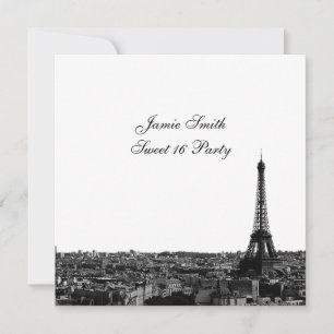 Paris France Skyline #1 BW Sweet 16 V Invitation