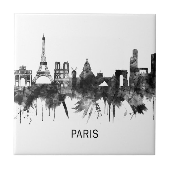 Paris France Skyline BW Tile (Front)