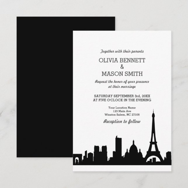 Paris France Skyline Cityscape Wedding Invitation (Front/Back)