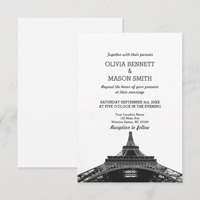 Paris France Skyline Eiffel Wedding Invitation (Front/Back)