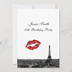 Paris France Skyline Kiss #1 BW V Birthday Invitation