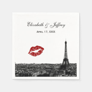 Paris France Skyline Kiss #1 BW Wedding Napkin
