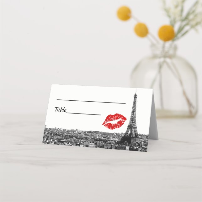 Paris France Skyline Red Kiss #1 BW Escort Cards (Back)