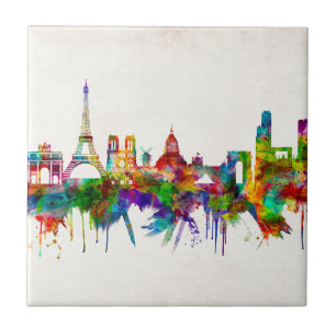Paris France Skyline Tile