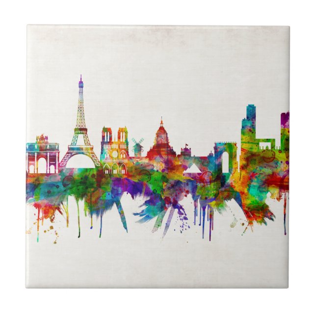 Paris France Skyline Tile (Front)
