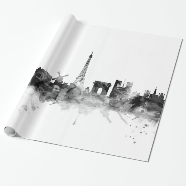 Paris France Skyline Wrapping Paper (Unrolled)