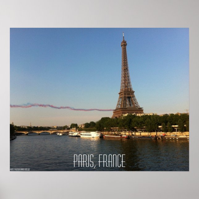 Paris, France – Skywriters fly by the Eiffel Tower Poster (Front)