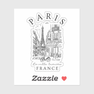 Paris France – Souvenir Sketch Eiffel Tower & Café