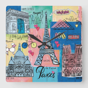 Paris, France Square Wall Clock
