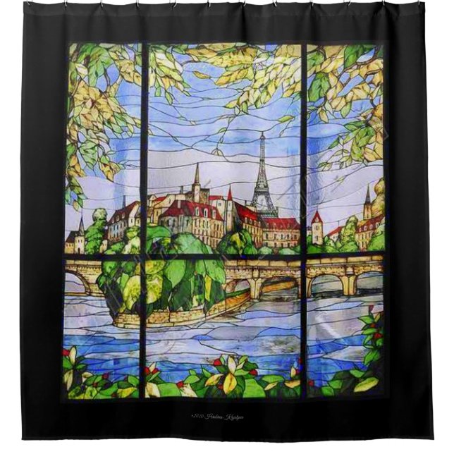 PARIS, FRANCE STAINED GLASS WINDOW SHOWER CURTAIN (Front)