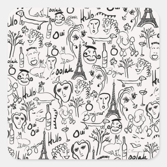 Paris France Street Scene by © Cathy Thompson Square Sticker (Front)