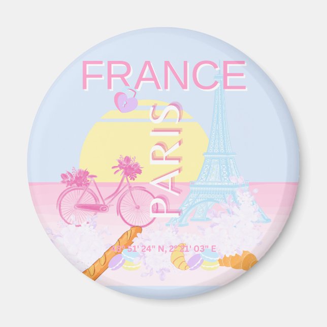 Paris, France, Travel Art, Preppy, Blue Magnet (Front)