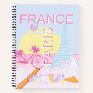 Paris, France, Travel Art, Preppy, Blue Notebook