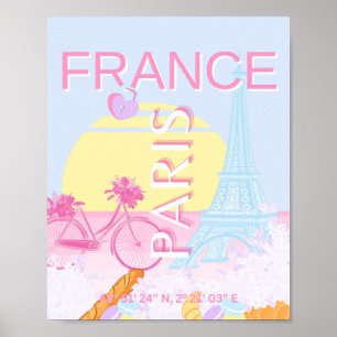 Paris, France, Travel Art, Preppy, Blue Poster