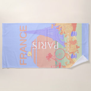 Paris, France, Travel Art, Preppy, Pastel, Blue Beach Towel