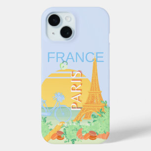 Paris, France, Travel Art, Preppy, Pastel, Blue iPhone 15 Case