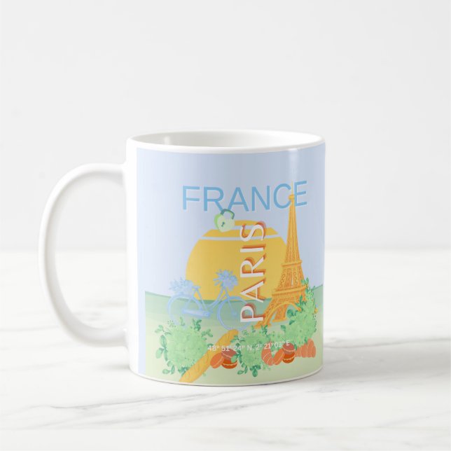 Paris, France, Travel Art, Preppy, Pastel, Blue Coffee Mug (Left)