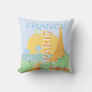 Paris, France, Travel Art, Preppy, Pastel, Blue Cushion
