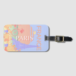 Paris, France, Travel Art, Preppy, Pastel, Blue Luggage Tag