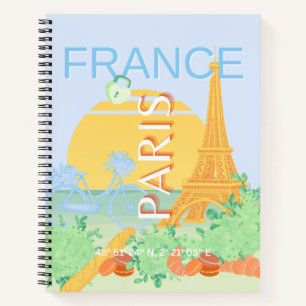 Paris, France, Travel Art, Preppy, Pastel, Blue Notebook