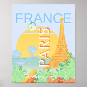 Paris, France, Travel Art, Preppy, Pastel, Blue Poster