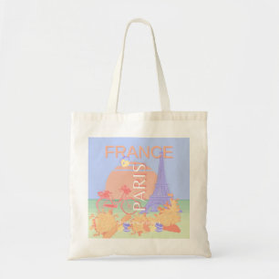 Paris, France, Travel Art, Preppy, Pastel, Blue Tote Bag