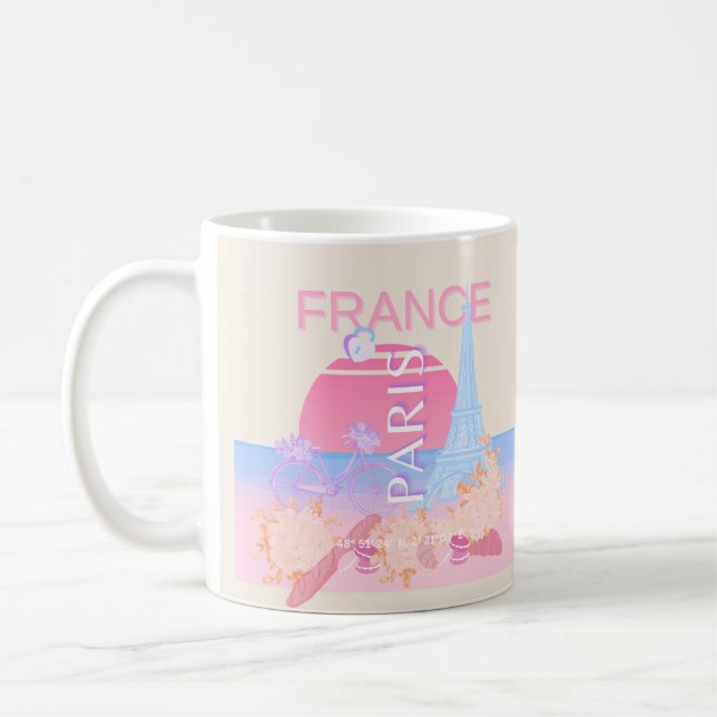 Paris, France, Travel Art, Preppy, Pastel Coffee Mug (Left)