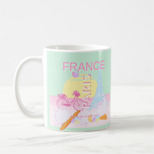 Paris, France, Travel Art, Preppy, Pastel, Green Coffee Mug