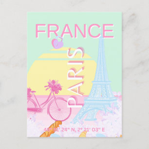 Paris, France, Travel Art, Preppy, Pastel, Green Holiday Postcard