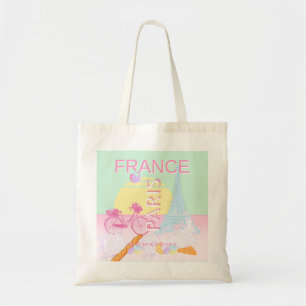 Paris, France, Travel Art, Preppy, Pastel, Green Tote Bag