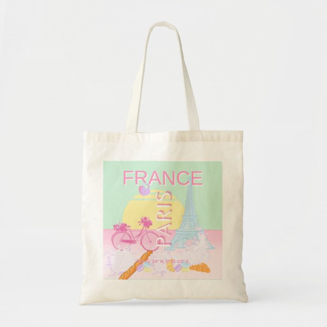 Paris, France, Travel Art, Preppy, Pastel, Green Tote Bag (Front)