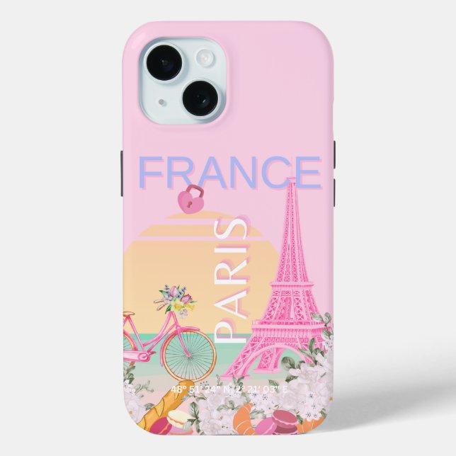 Paris, France, Travel Art, Preppy, Pastel, Pink Case-Mate iPhone Case (Back)