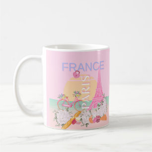 Paris, France, Travel Art, Preppy, Pastel, Pink Coffee Mug